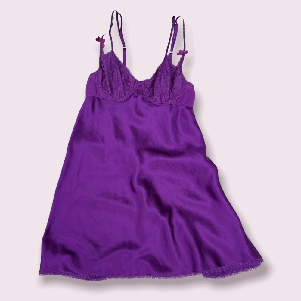 Vintage purple lace bra top slip dress